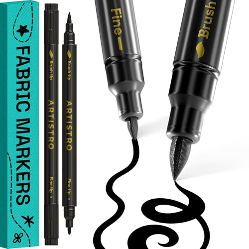ARTISTRO 2 Black Dual-Tip Fabric Markers - Fabric Decorating Kit - Permanent for Clothes - Acrylic Paint Pens for Sneakers, Bags, Shoes, Textile, Canvas, Sewing, Craft, DIY - Brush and Fine Tip - style: Black