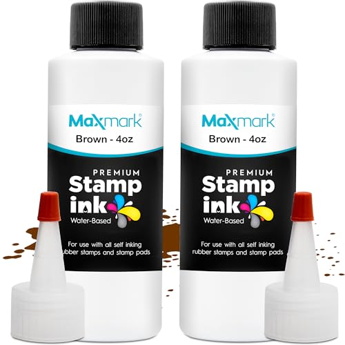 MaxMark Premium Refill Ink for self Inking Stamps and Stamp Pads, Brown Color - 4 oz. - Pack of 2 - color: Brown, size: Pack of 2 - 4 fl oz