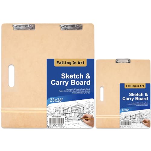 Falling in Art 13X17 & 23X26 Sketch Board Set, Drawing Tote Board for Artists with Sturdy Clip and Rubber Bands, Portable Art Clipboard for Classroom and Studio Drawing - size: 13X17"& 23X26"