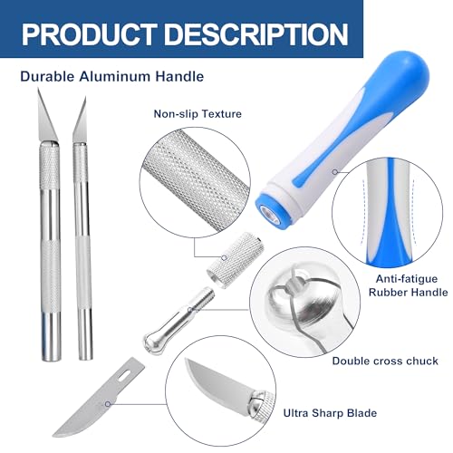 16 Pcs Premium Precision Craft Knife Set, 10 Replaceable Carbon Steel Blades, Hobby Knife for Scrapbooking, Stencil, Architecture, Wood/Leather Working