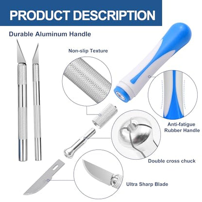 16 Pcs Premium Precision Craft Knife Set, 10 Replaceable Carbon Steel Blades, Hobby Knife for Scrapbooking, Stencil, Architecture, Wood/Leather Working