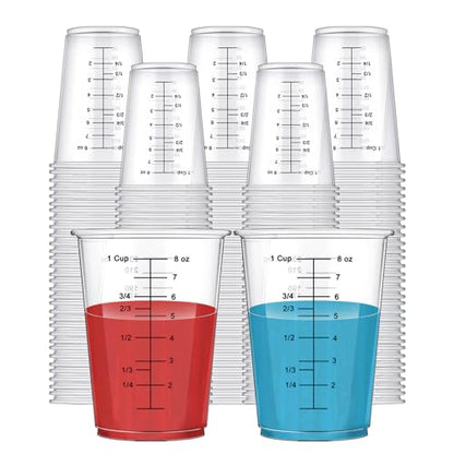 200 Pack Disposable Measuring Cups 8 Oz Plastic Measuring Cups for Liquids Clear Plastic Epoxy Cups Paint Liquid Mixing Cups for Liquid Measuring, Paint Mixing, Baking Supplies