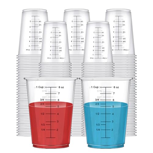 200 Pack Disposable Measuring Cups 8 Oz Plastic Measuring Cups for Liquids Clear Plastic Epoxy Cups Paint Liquid Mixing Cups for Liquid Measuring, Paint Mixing, Baking Supplies