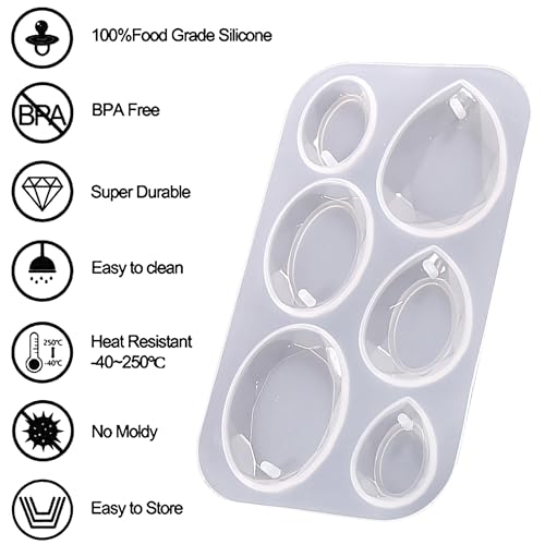 Waterdrop and Oval Resin Jewelry Molds,6 Cavities Silicone Pendant Molds for Resin Epoxy,Resin Casting Molds with Hanging Hole for DIY Gem Cabochon Pendant, Earring, Necklace Jewelry Making