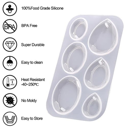 Waterdrop and Oval Resin Jewelry Molds,6 Cavities Silicone Pendant Molds for Resin Epoxy,Resin Casting Molds with Hanging Hole for DIY Gem Cabochon Pendant, Earring, Necklace Jewelry Making