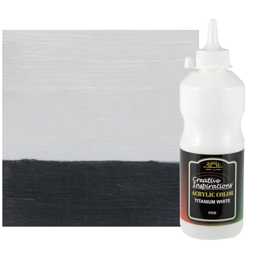 Creative Inspirations Acrylic Paint - Titanium White - 500 mL Bottle - Smooth & Creamy Consistency, Vibrant Pigmentation, Great Coverage for Artists - Clean Up with Soap & Water - color: Titanium White, size: 16.91 Fl Oz (Pack of 1)