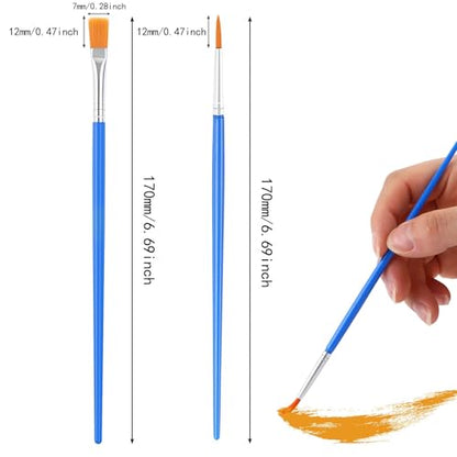 DECYOOL 60 Pcs Paint Brushes, Round Flat Small Brush Bulk for Painting | Shed-Free Nylon Bristles, Art Crafts School Projects, Flat Detail Painting, Crafts Face Painting - style: MIX(30Flat +30Round)