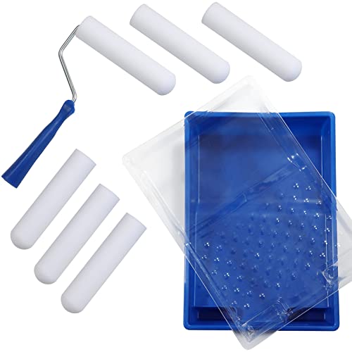 Paint Roller-High Density Foam Small Paint Roller 6 Inch, Mini Roller Set with Tray, Sponge Roller Refills, Finest Finish Foam Rollers for Use with All Paints,9 Piece - size: 6 Inch