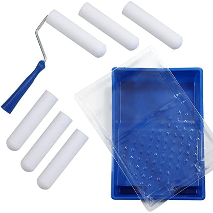 Paint Roller-High Density Foam Small Paint Roller 6 Inch, Mini Roller Set with Tray, Sponge Roller Refills, Finest Finish Foam Rollers for Use with All Paints,9 Piece - size: 6 Inch