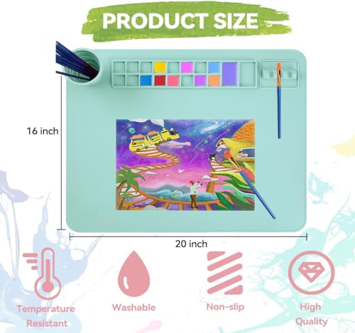 Silicone Painting Mat, 20"x 16" Silicone Art Mat with Cup, Kids Painting mat for Resin, DIY, Drawing Resin, Paint, Clay， Large Craft, (Blue) - color: Blue