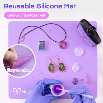 HeyClear 250g UV Resin kit -Crystal Clear, Hard UV Epoxy Resina para Manualidades Fast Curing Glue uv with Silicone Molds, Mat for Beginners Jewelry Making, DIY Crafts Art, Casting Coating - size: 250g