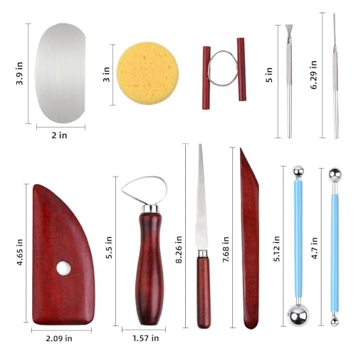 Blisstime 18PCS Clay Sculpting Tools, Basic Clay Pottery Carving Tool Kit with Wooden Handles and Tool Bag - color: Red