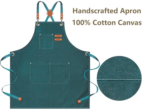 AFUN Aprons for Men Women with Large Pockets, 16-Ounce Cotton Canvas Cross Back Apron - color: Dark Green