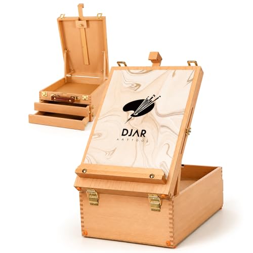 DJAR Adjustable Tabletop Sketchbox Easel for Painting, 3 Drawers Storage | Sturdy Beechwood Desktop Easel for Adults, Beginners and Artists, Portable Organizer for Painting, Sketching & Art supplies - style: Tabletop Easel