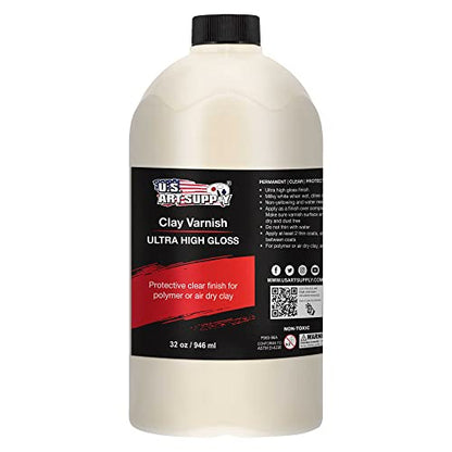 U.S. Art Supply 32 oz High Gloss Clear Acrylic Topcoat for Pouring Paint Artworks & Air Dry Clay Varnish - Acrylic Painting Protectant, Air Dry Clay Glaze for Polymer Clays, Ceramics and Sculptures - size: 32-ounces