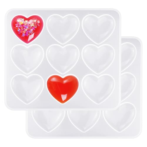 HOVEOX 2 Pieces Heart Shape Resin Molds Heart Shape Epoxy Molds Heart Silicone Molds for Resin Heart Resin Molds for Craft Making (2)