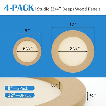 Falling in Art Unfinished Round Birch Wood Canvas Panels Kit, 4 Pack of 2 Sizes 8' and 12' Studio 3/4’’ Deep Cradle Boards for Pouring Art, Crafts, Painting, and More - size: 8'+12' round 2 PACK