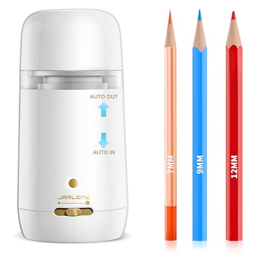 JARLINK Automatic Electric Pencil Sharpener - Hands-Free Operation, 3 Sharpness Modes, 3-Second Sharpening, Rechargeable & Portable for 7-12mm Pencils, Ideal for Classroom and Home Use (White) - color: White