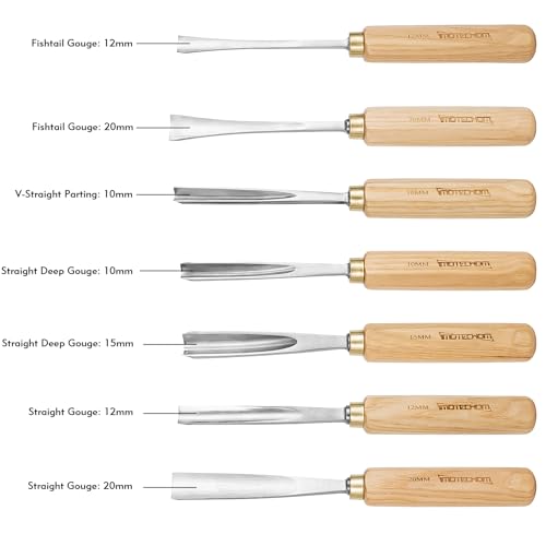 7-Pieces Woodworking Wood Carving Tools Chisel Set with Canvas Bag, Gouges and Carving Chisel Set, Razor Sharp CR-V 60 Steel Blades - size: 7-Pieces with Ash Handle