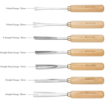 7-Pieces Woodworking Wood Carving Tools Chisel Set with Canvas Bag, Gouges and Carving Chisel Set, Razor Sharp CR-V 60 Steel Blades - size: 7-Pieces with Ash Handle