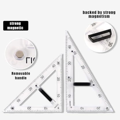 Magnetic Geometry Tool, Protractor, Triangle Rulers Easy Attachment Blackboard Measurement Kit, Teacher Board Protractor Multi-Purpose Kit Large (Transparent-4pc) - style: Transparent-4pc
