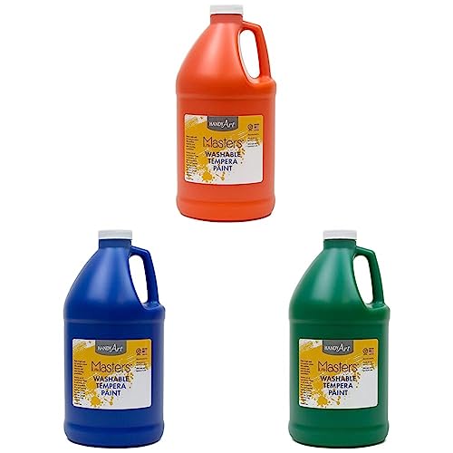 Handy Art Little Masters Washable Tempera Paint, 64 Fl Oz (Pack of 1) & Washable Tempera Paint, 64 Fl Oz (Pack of 1), Blue & Washable Tempera Paint, Half Gallon, Green