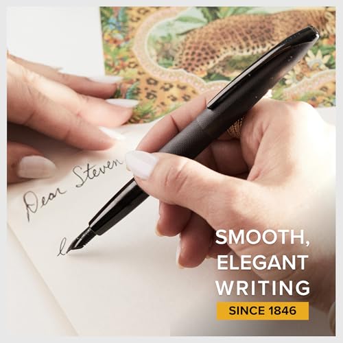 Cross ATX Brushed Black Stainless Steel Fine Nib Fountain Pen - Refillable Pen for Smooth Writing - Black Ink - Comfortable Grip - Long-Lasting - Professional Office Supplies - color: Sandblasted Black, style: Fine Nib
