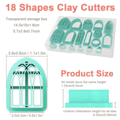 Polymer Clay Cutters - 18 Shapes Gothic Window Earrings Polymer Clay Cutters for Jewelry, Earring Making Kit with Storage Box - style: Church Windows theme (18 pcs)