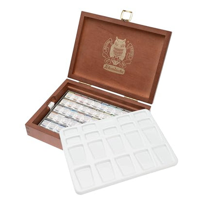 Schmincke Horadam Aquarell Watercolor Pans - Set of 50, Wood Case, Super Granulation Colors, Half Pans