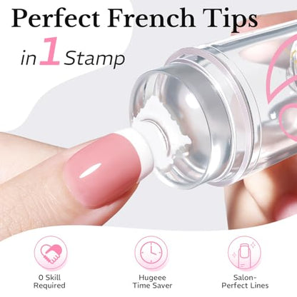 AZUREBEAUTY French Tip Stamp, 6Pcs French Tip Tool, Soft Silicone Nail Stamper, 2 in 1 French Manicure Kit with Nail Stamp Heads, Scraper and Replacement Heads, Nail Art Tools for Home DIY Salon - size: 6Pcs