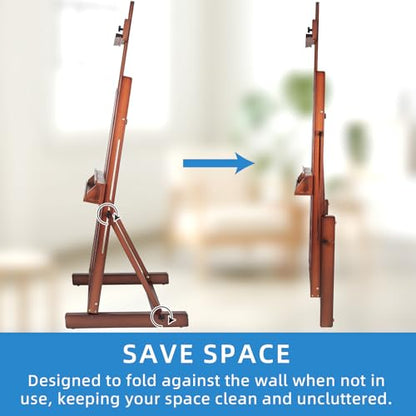 Falling in Art Large H-Frame Studio Easel, Solid Beechwood Easel Stand for Painting, Artist Canvas Easel Stand for Display, Holding Canvases up to 78 Inches, Walnut - style: Walnut