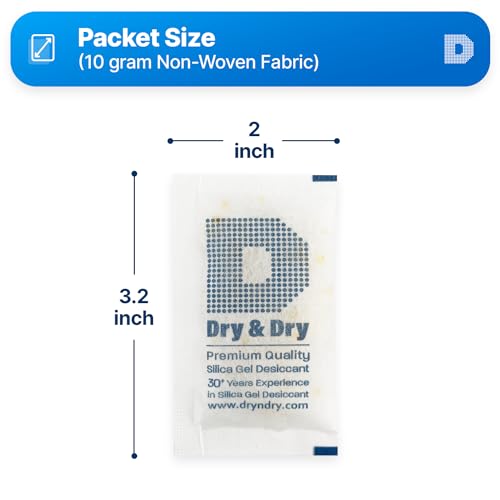 Dry & Dry 10 Gram [60 Packets] Orange Indicating Silica Gel Packets Desiccants Silica Packets - Rechargeable Moisture Absorbers for Food Storage, Electronics, 3D Filament & Safes - size: 10 Gram