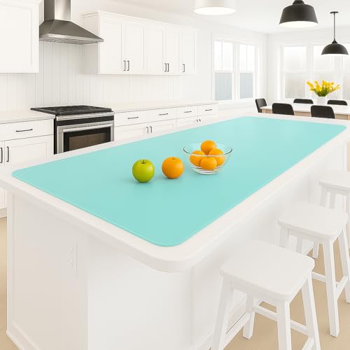 Silicone Mat 35.4"x23.6" Silicone Mats for Kitchen Counter Heat Resistant Mats for Countertop, Countertop Protector Mat, Edge Heightening Nonstick Waterproof Multipurpose Table Mat (Mint Green) - color: Mint Green