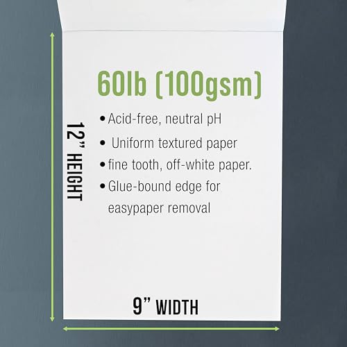 U.S. Art Supply 9" x 12" Premium Drawing Pad, Pack of 2 (50 Sheets Each), 60 lb (100 GSM) - Artist Sketch Book, Mixed Media Paper, Sketchbook for Drawing, Colored Pencils, Charcoal - Adults, Students