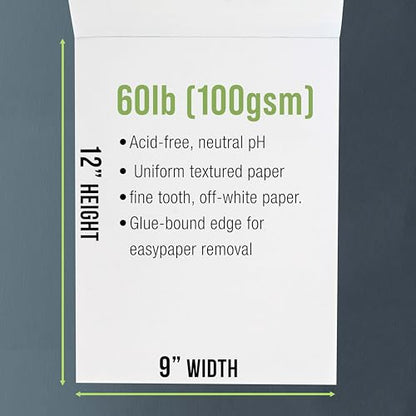 U.S. Art Supply 9" x 12" Premium Drawing Pad, Pack of 2 (50 Sheets Each), 60 lb (100 GSM) - Artist Sketch Book, Mixed Media Paper, Sketchbook for Drawing, Colored Pencils, Charcoal - Adults, Students