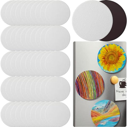 Engrowtic 50 Pcs Magnetic Painting Canvas Panel Mini Canvas Boards for Painting Mini Tile Art for Fridge Locker Art Crafts DIY(4 in,Round) - size: 4 in, style: Round