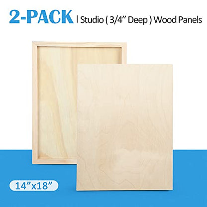 Unfinished Birch Wood Canvas Panels Kit, Falling in Art 2 Pack of 14x18’’ Studio 3/4’’ Deep Cradle Boards for Pouring Art, Crafts, Painting, and More - size: 14*18 2-pack