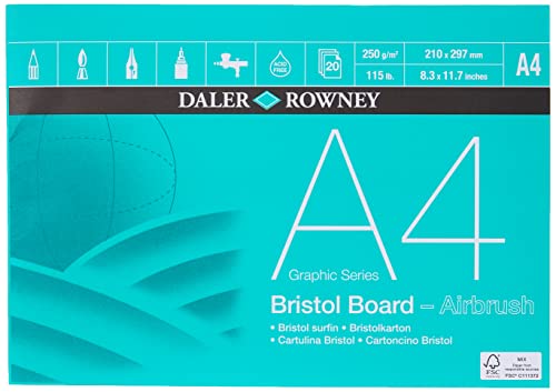Daler-Rowney Graphic Series Smooth Surface 250gsm A4 Bristol Board Pad, Glued 1 Side, Acid-Free, 20 White Sheets, Ideal for Professional Artists & Students - size: BRISTOL PAD A4 250G 20SH, style: BRISTOL PAD A4 250G 20SH