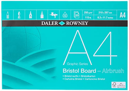 Daler-Rowney Graphic Series Smooth Surface 250gsm A4 Bristol Board Pad, Glued 1 Side, Acid-Free, 20 White Sheets, Ideal for Professional Artists & Students - size: BRISTOL PAD A4 250G 20SH, style: BRISTOL PAD A4 250G 20SH