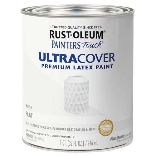 Rust-Oleum 1990502 Painter's Touch Latex Paint, Quart, Flat White 32 Fl Oz (Pack of 1) - color: Flat White, size: 1 Quarts (Pack of 1)