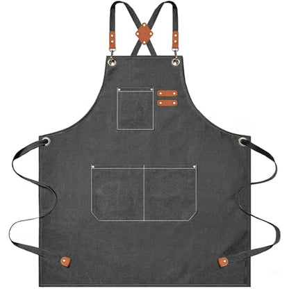 AFUN Aprons for Men Women with Large Pockets, 16-Ounce Cotton Canvas Cross Back Apron - color: Grey