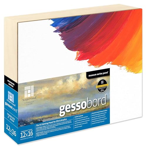 Ampersand Art Supply Museum Series Gessobord | 12x16 | 2" Cradled Profile | Gesso Wood Painting Panel for Oil and Acrylic Paint & Mixed Media | Canvas Panel Alternative in Professional Art Supplies - size: 12" x 16", style: 2 Inch Cradle