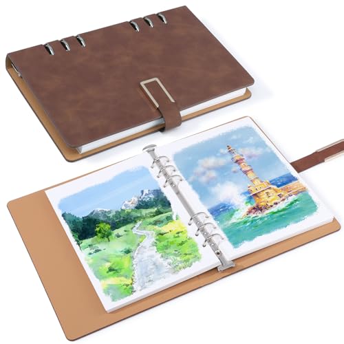 Prudiut 30 Sheets Watercolor Sketchbook, 140 lb/300 GSM Watercolor Journal Cold Press Paper for Painting, Drawing, Mixed Media(9.1x6.3 in, Brown) - color: Brown