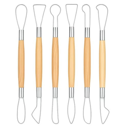 6Pcs Clay Carving Tools Double-Sided Clay Sculpting Tools Clays Wire Loop Sculpture Set Wooden Handle Ribbon Clays Tool Pottery Trimming Tool for Ceramic Wax Carving Ceramic Modeling
