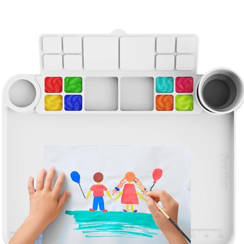 Svartur Silicone Painting Mat with Cup and Palette Removable, 17"X13" Thick Silicone Art Mat for Craft with Raised Edge for Resin DIY Making, White - color: White