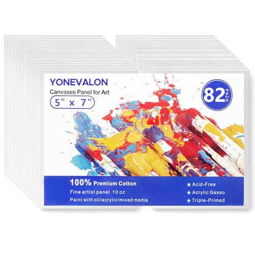 Small Canvases for Painting 5x7 inch, 82 Pack Bulk Painting Canvas Boards for Novices & Artists, Gesso Primed Acid-Free 100% Cotton, Mini Blank Canvas Panels for Oil, Watercolor, Acrylic - size: 5"x7" - 82pcs