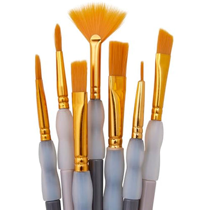 KINGART 7-Piece Studio Golden Nylon Artist Brush Collection with Zippered Carrying Case – Versatile Synthetic Paint Brushes for Acrylic, Watercolor, Oil, Tempera, Gouache, and Face Painting DIY