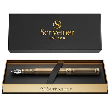 Scriveiner Luxury Fountain Pen - Stunning Bronze Luxury Pen, Schmidt Gilded Nib (Medium), Converter, Best Pen Gift Set for Men & Women, Professional, Executive, Office, Nice Pens - color: 9. Bronze, style: Medium Nib