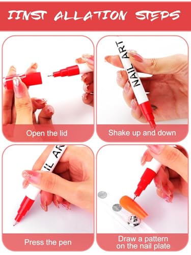 12 Color 3D Nail Art Pens Set, Kalolary 0.5MM Nail Pens Nail Point Graffiti Dotting Pen Drawing Painting Liner Brush for DIY Nail Art Beauty Adorn Manicure Tools - color: F