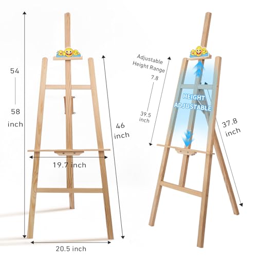 Wooden Easel Stand for Sign and Painting - Adjustable Artist Easel for Adults - Home & Wedding Display, Art Easel with Canvas Holder for Studio, Classroom - color: Primary Colour